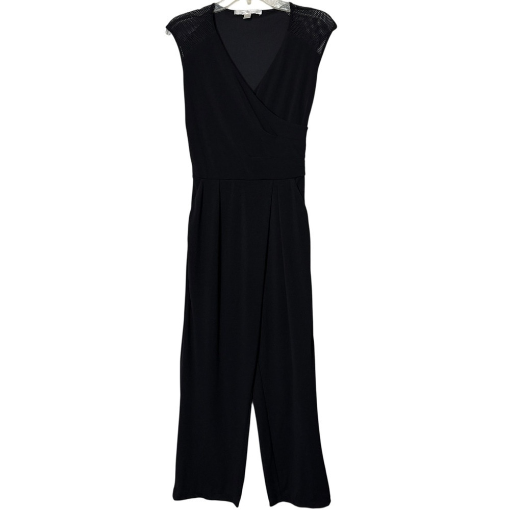 Boston Proper Black Wrap Jumpsuit XS Lace Sleeveless Wide Leg Pockets